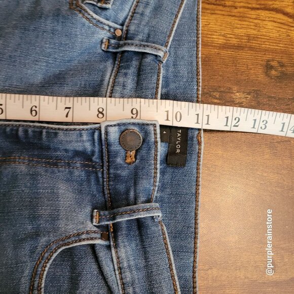 Ann Taylor Jeans Sz 4 Skinny Ankle Mid Rise Fringe Tier Hem Medium Wash Stretch - Picture 7 of 10